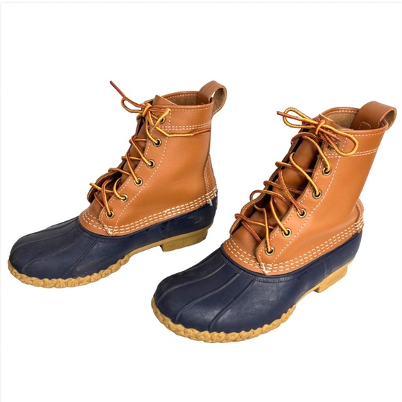 VTG LL Bean Boots Womens 8 "D M" Brown Leather Duck Boots Made in Maine 90s/00s - Picture 3 of 8